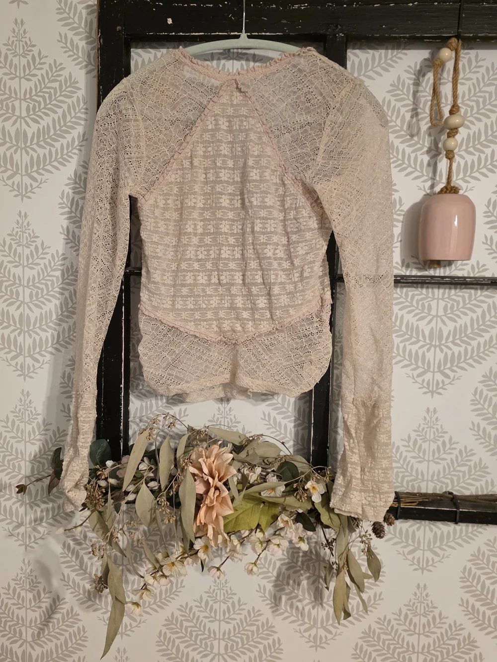 Free People Pale Pink Lace Cropped Peplum Top